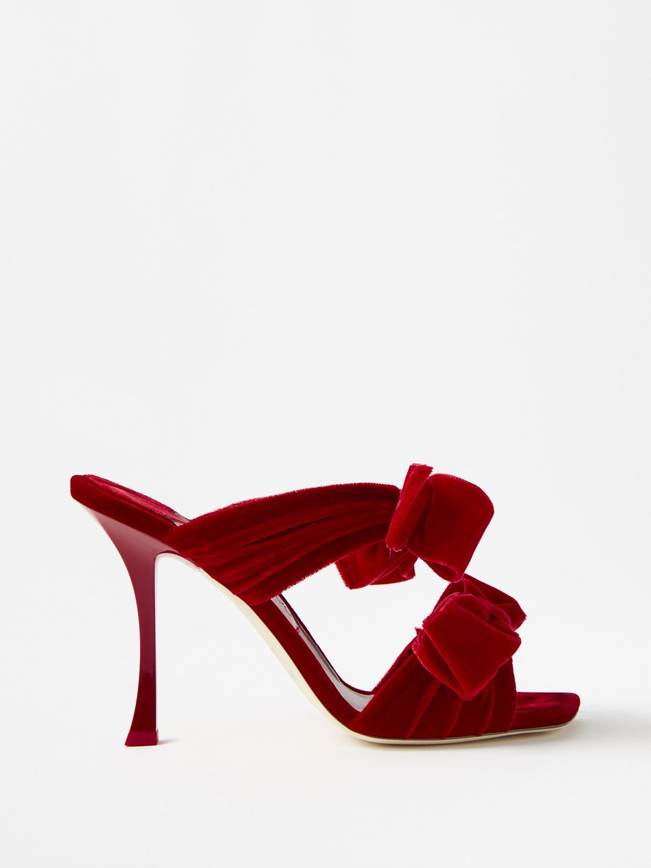 Jimmy Choo Red Flaca 100 bow-tied velvet mules | 매치스패션, 모던 럭셔리 온라인 쇼핑