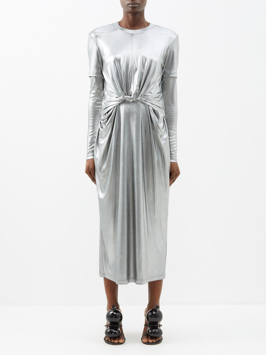 LOEWE Silver Twisted-waist satin dress | 매치스패션, 모던 럭셔리 온라인 쇼핑