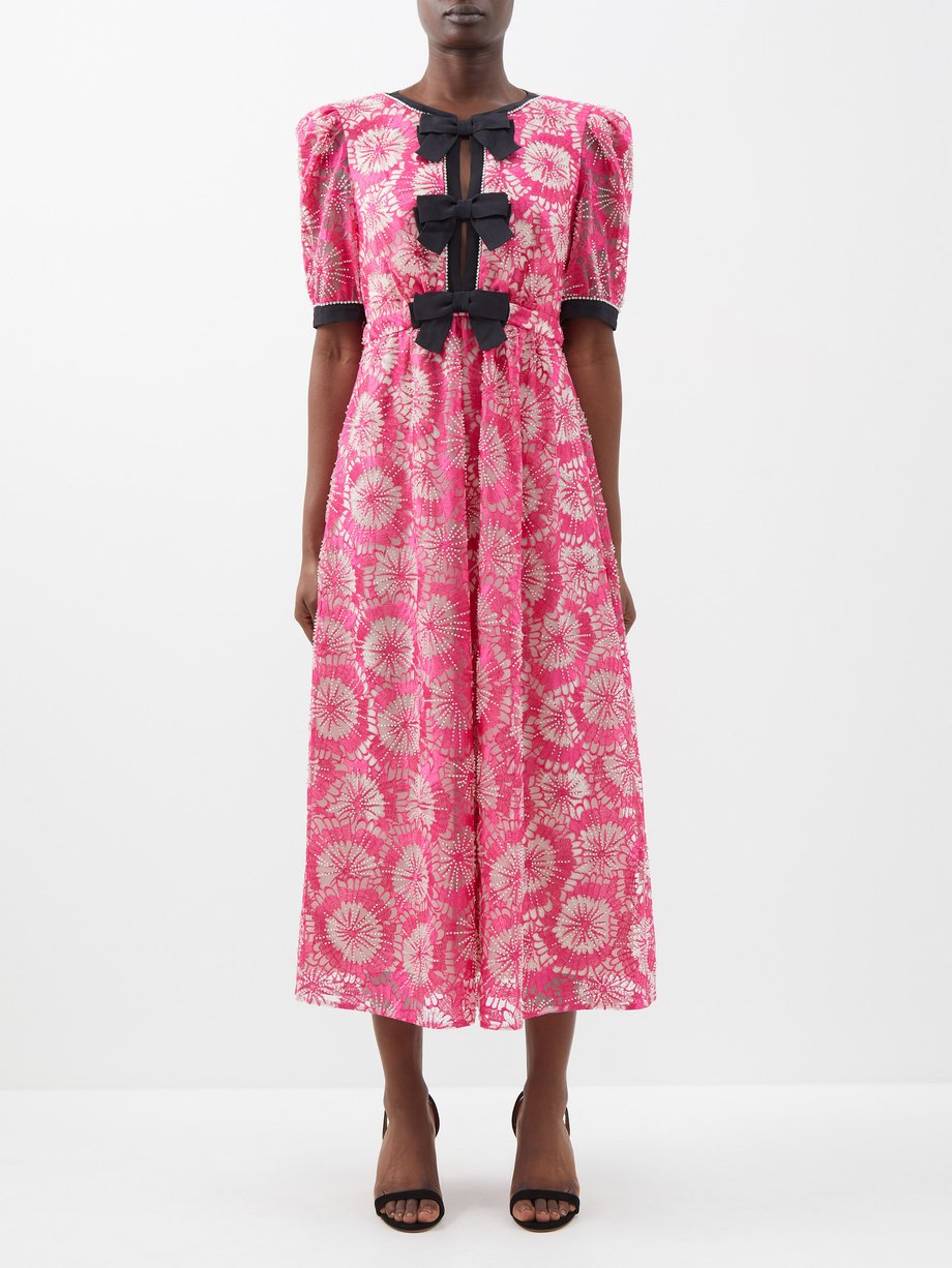 Pink Jamie-C bow-embellished embroidered dress | Saloni | MATCHESFASHION AU
