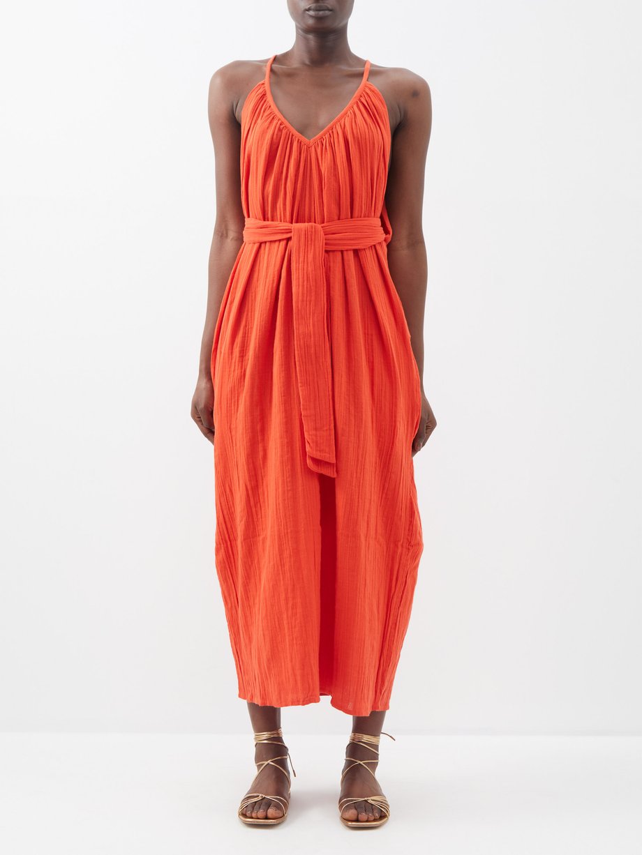 Mara Hoffman Red Sydney Belted Organic Cotton Midi Dress