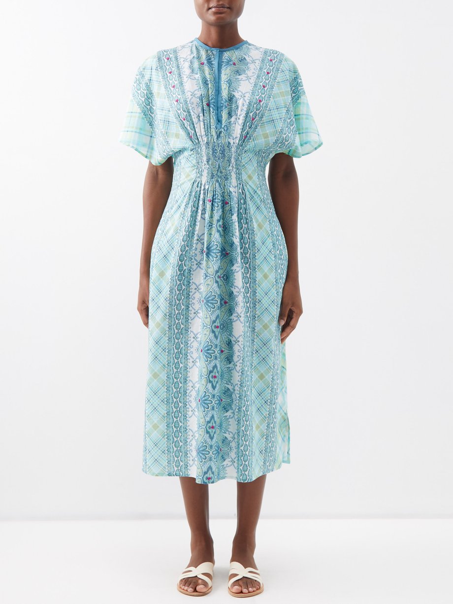 D'Ascoli Blue Pepper block-printed cotton-khadi midi dress | 매치스패션, 모던 ...