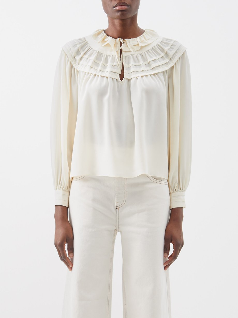 White Aria silk crepe-de-Chine blouse | Ulla Johnson | MATCHESFASHION AU