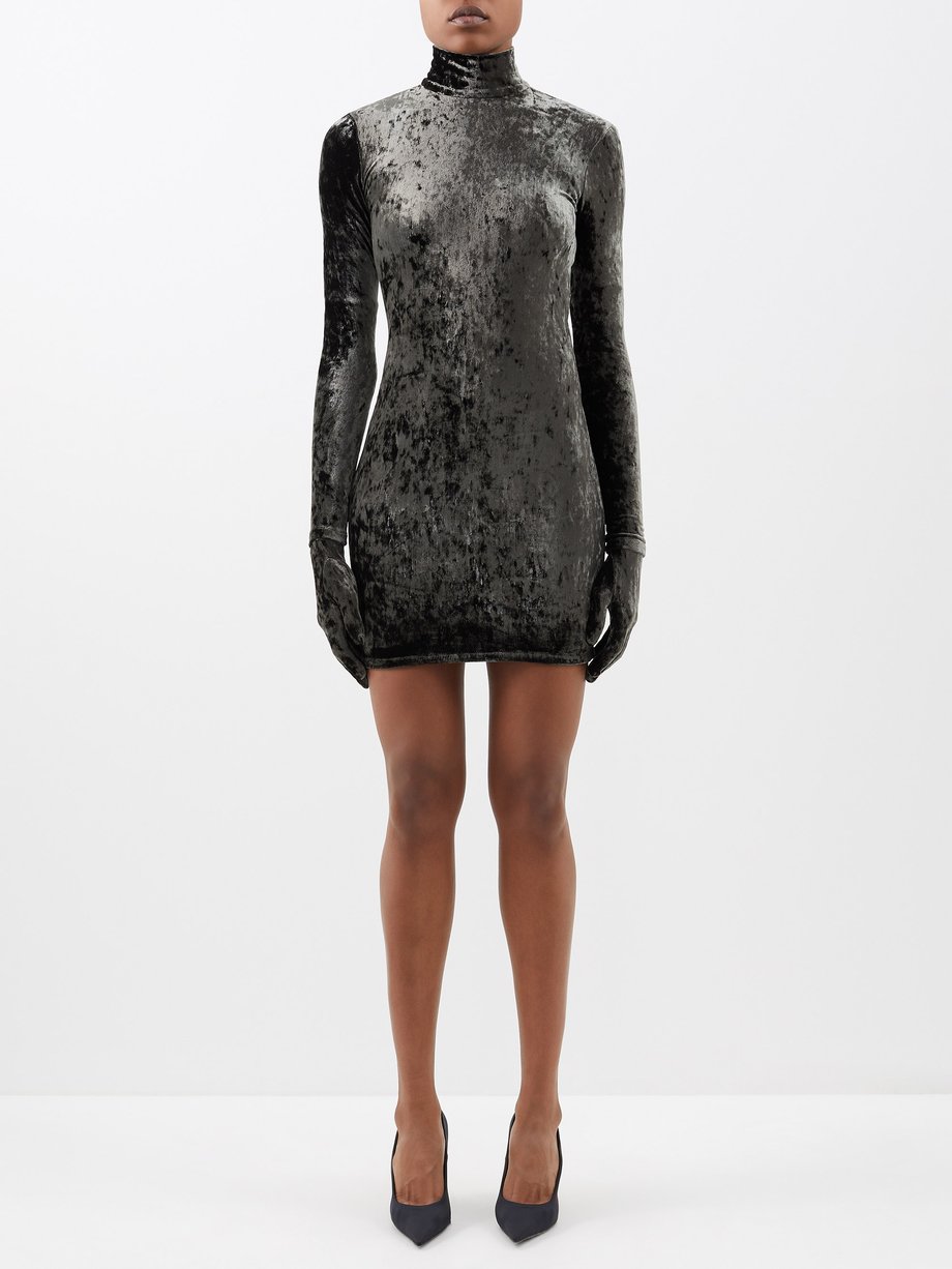 Balenciaga Grey Detachable-glove crushed-velvet dress | 매치스패션, 모던 럭셔리