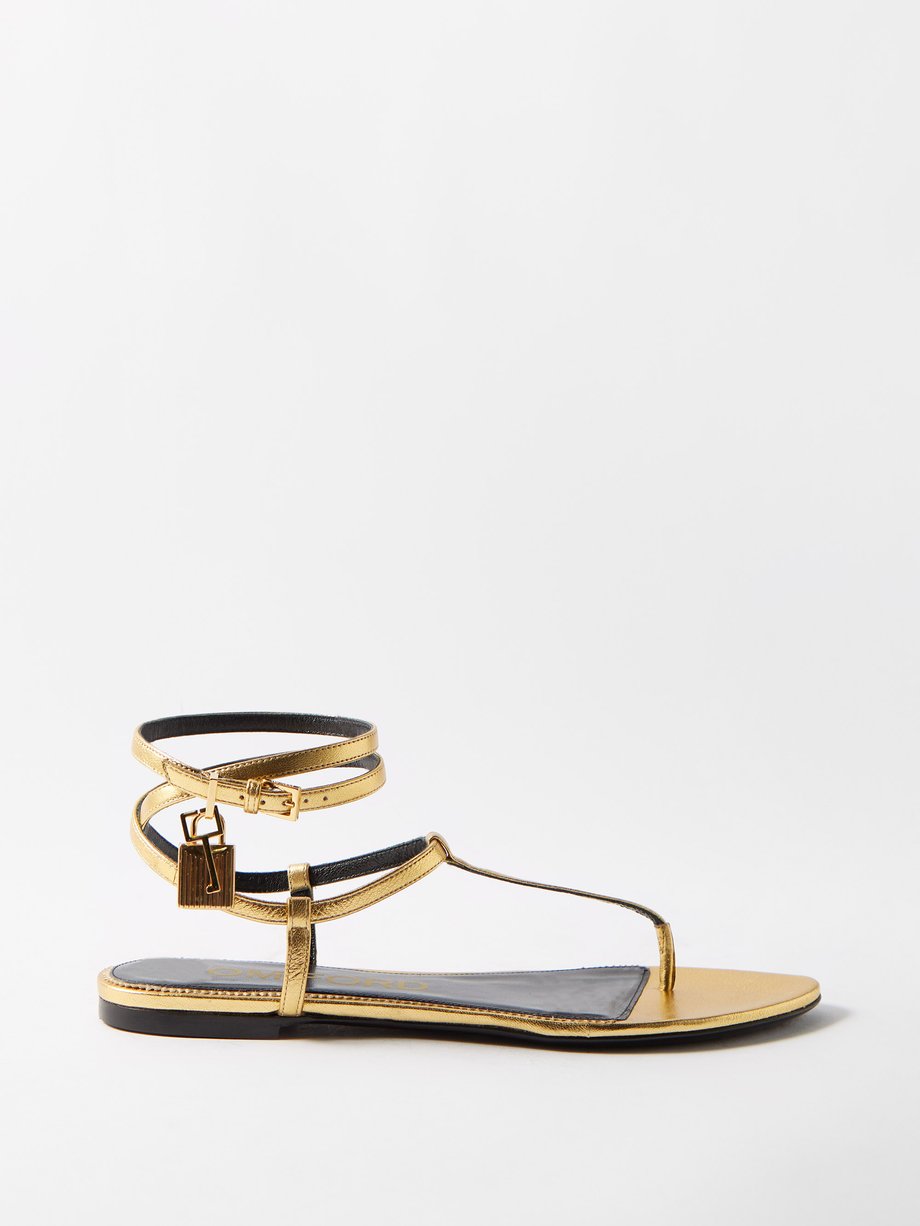 Padlock Nappa leather flat sandals Gold Tom Ford | MATCHESFASHION FR