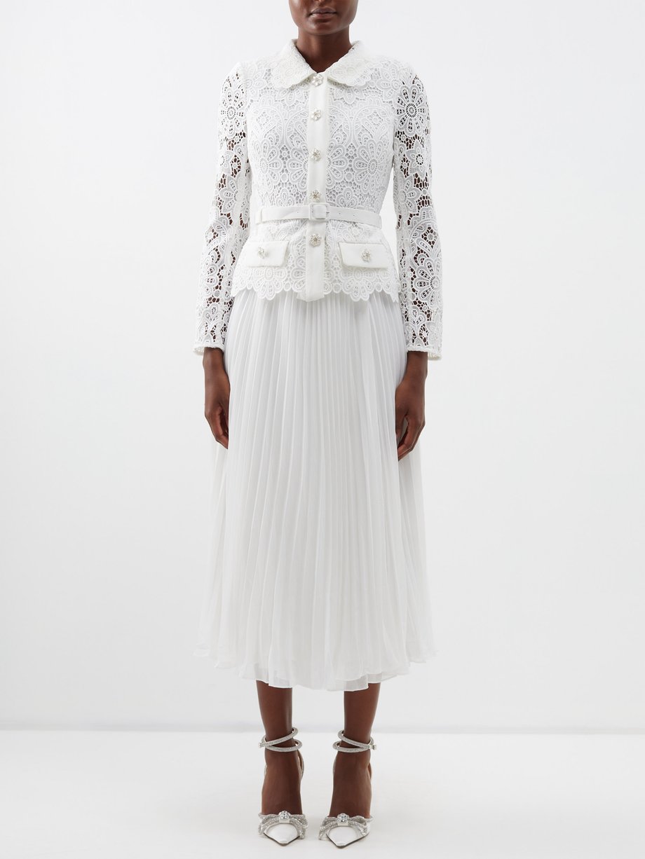 White Lace-bodice crepe midi dress | Self-Portrait | MATCHESFASHION UK