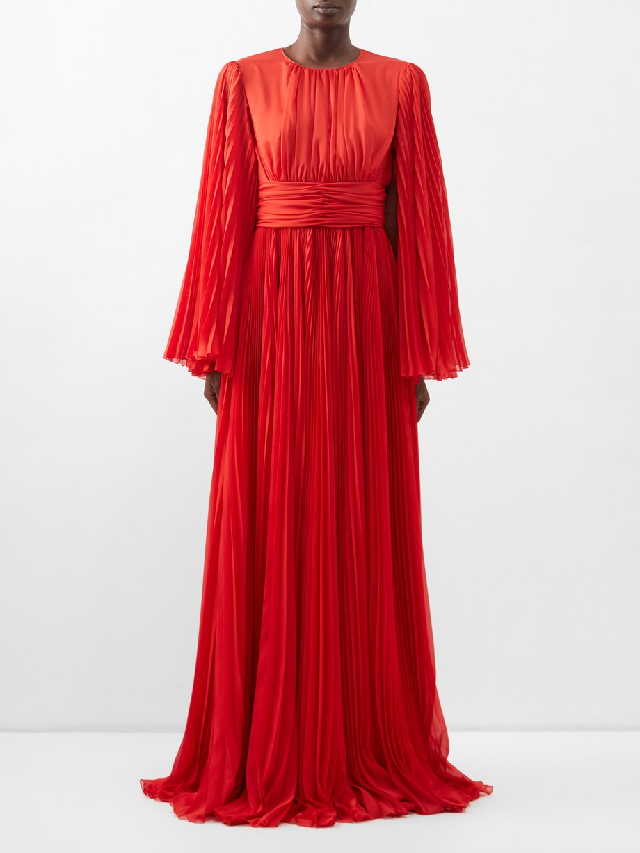 red chiffon full length dress