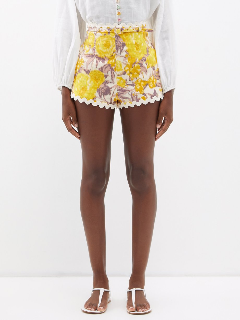 Yellow High Tide rickrack floral-print linen shorts | Zimmermann ...
