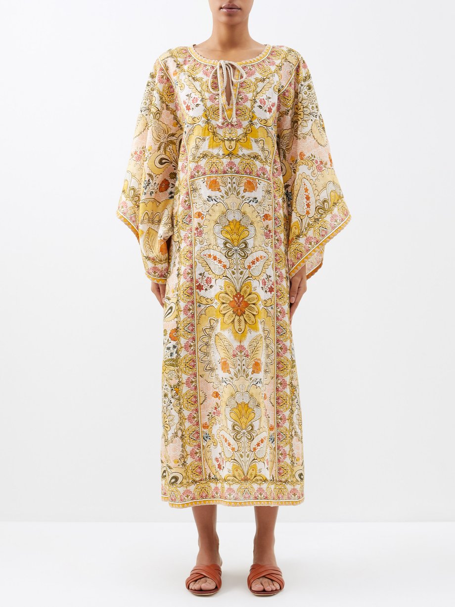 Laurel floral-print linen kaftan dress Yellow Zimmermann ...