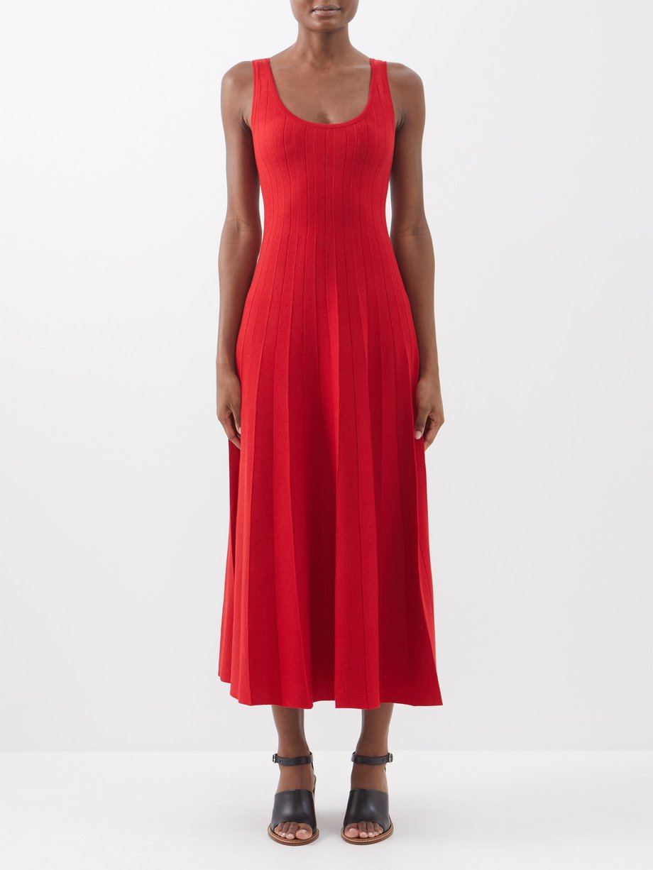 Gabriela Hearst Red Zeleia pleated merino dress | 매치스패션, 모던 럭셔리 온라인 쇼핑