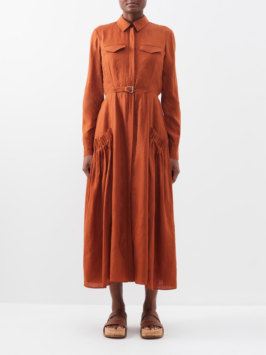 Gabriela Hearst Orange Joe belted linen shirt dress | 매치스패션, 모던 럭셔리 온라인 쇼핑