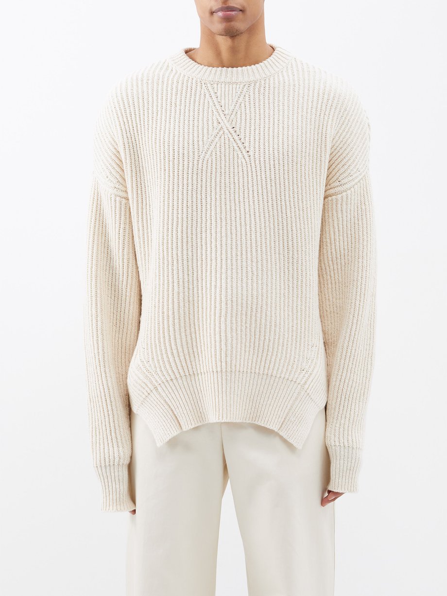 Jil Sander Neutral Asymmetric rib-knit wool sweater | 매치스패션, 모던 럭셔리 온라인 쇼핑