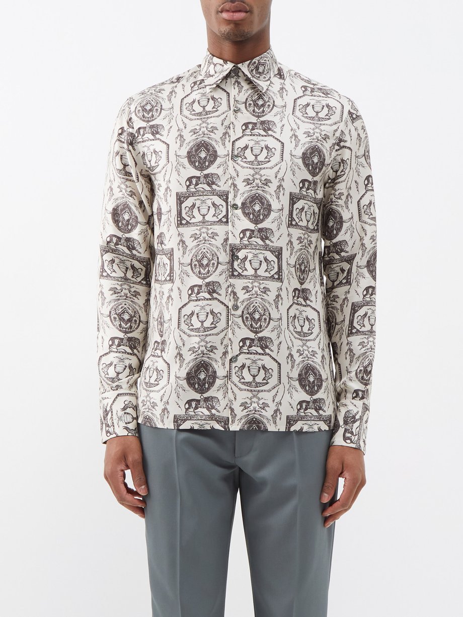 White Lion-print silk-twill shirt | 73 London | MATCHESFASHION AU