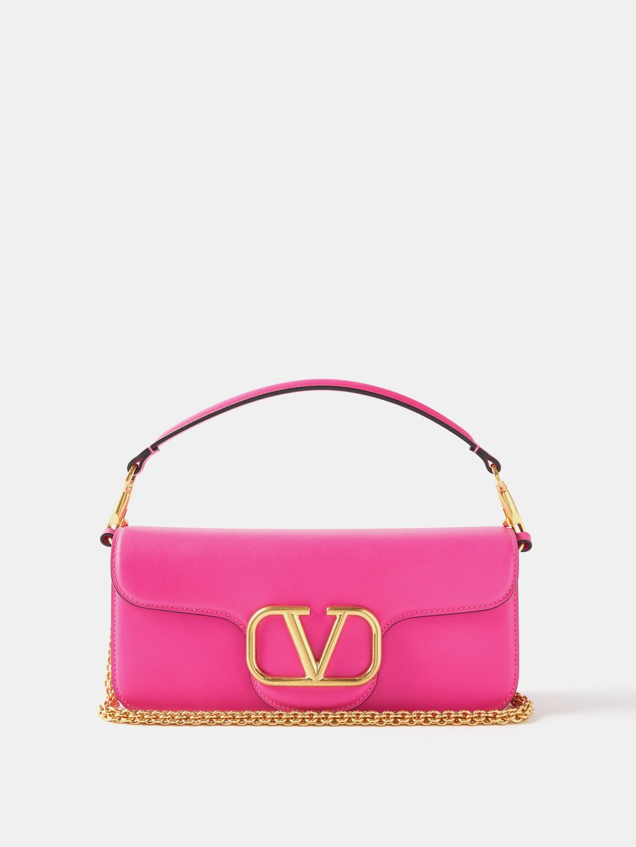 Pink Locò V-Logo leather shoulder bag | Valentino | MATCHESFASHION AU