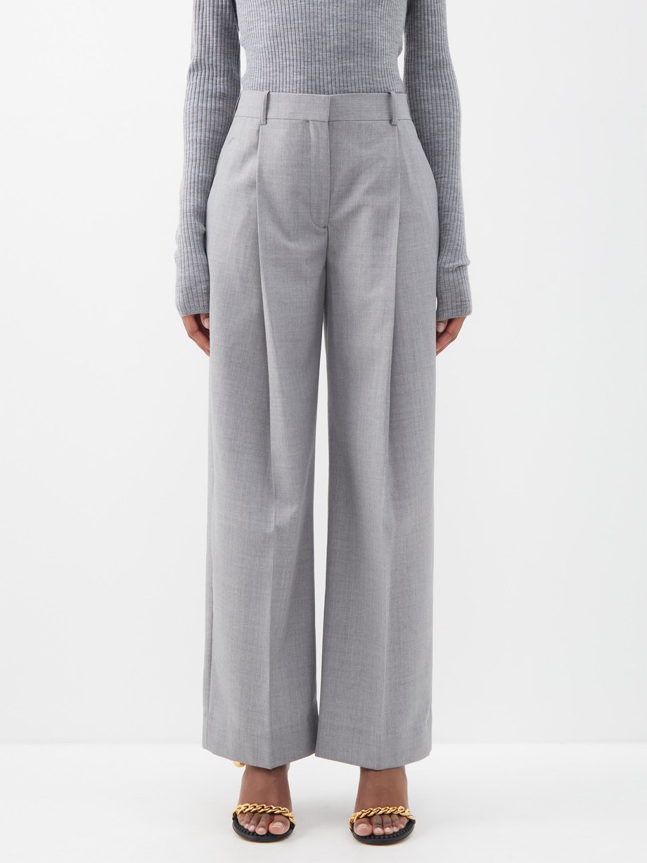 Victoria Beckham Grey Pleated wide-leg wool trousers | 매치스패션, 모던 럭셔리 온라인 쇼핑