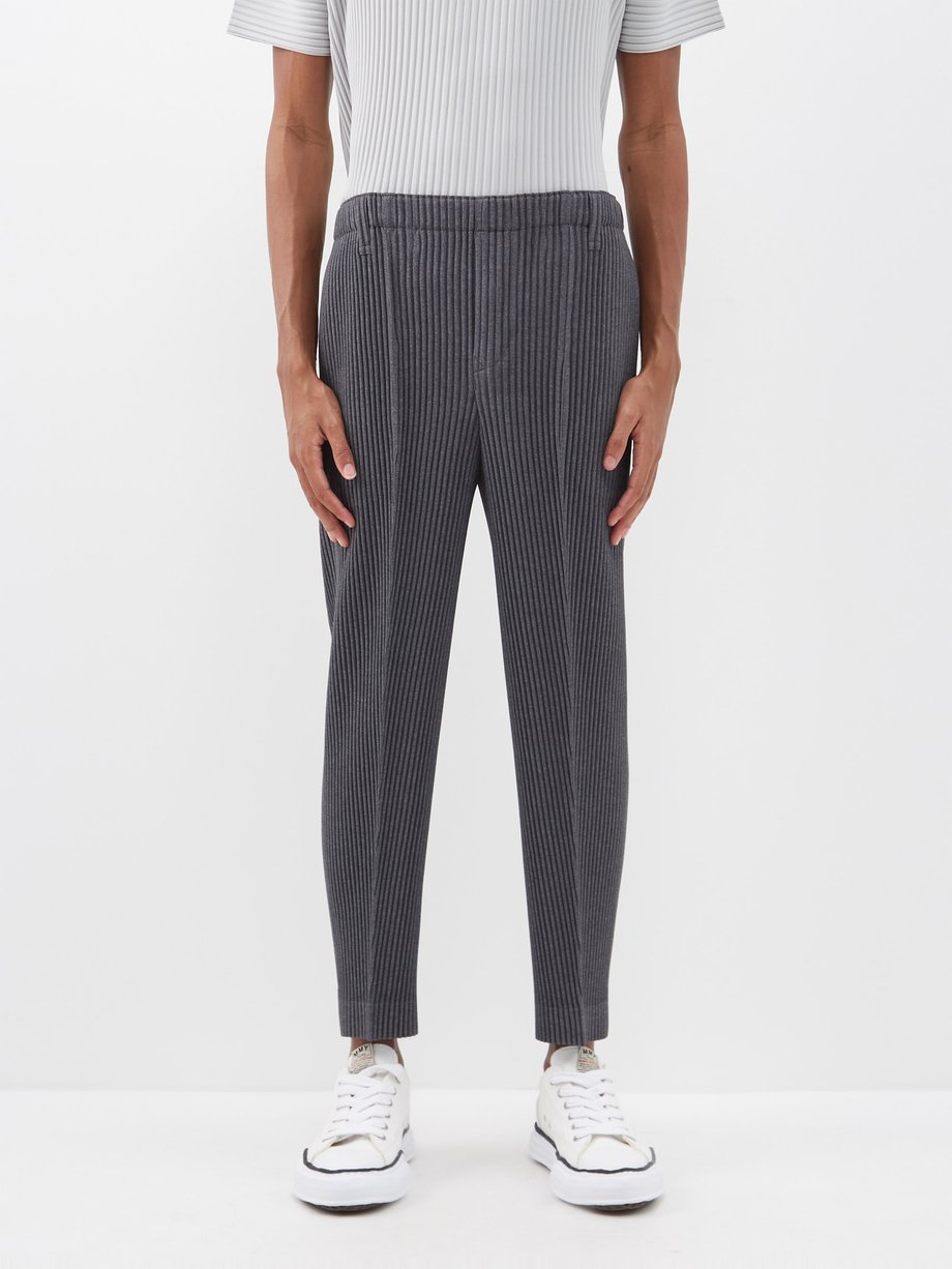Homme Plissé Issey Miyake Grey Centre-crease technical-pleated trousers ...