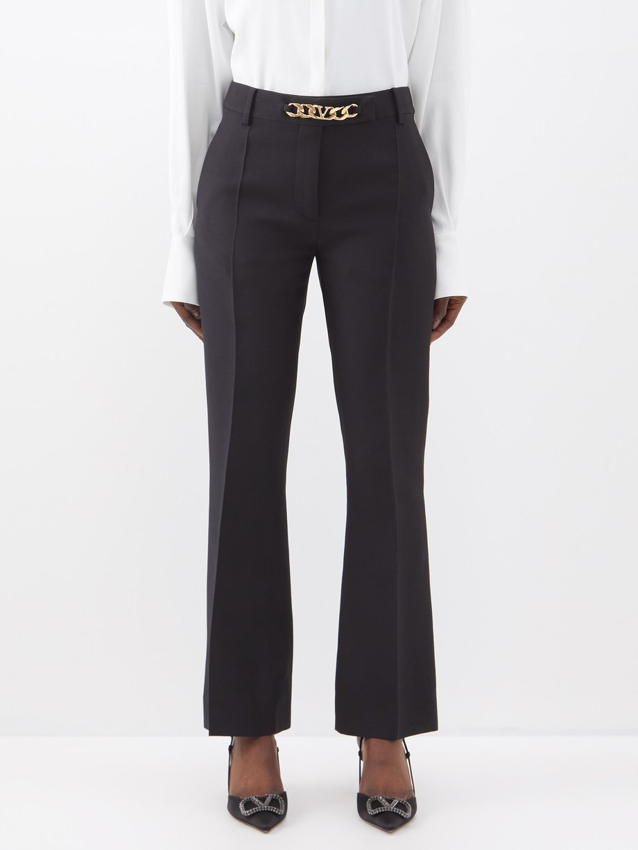 Black Crepe Couture V-Logo chain tailored trousers | Valentino ...