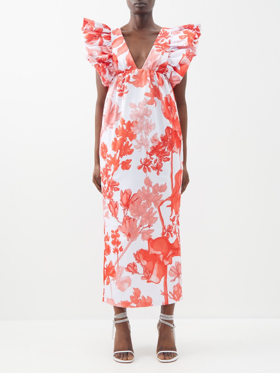 Kika Vargas White Metvi orchid-print ruffled taffeta dress | 매치스패션, 모던 ...