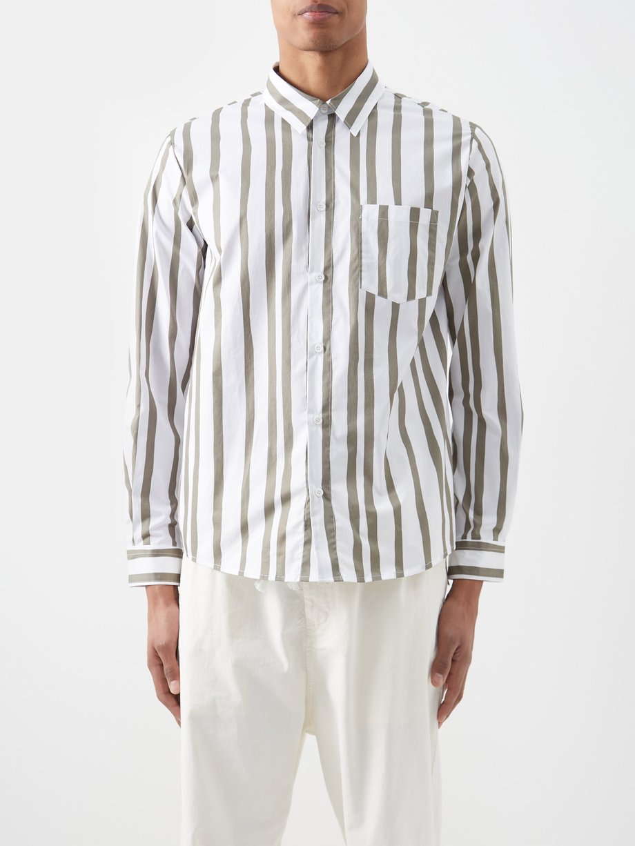 Khaki stripe Mathieu striped cotton-poplin shirt | A.P.C ...