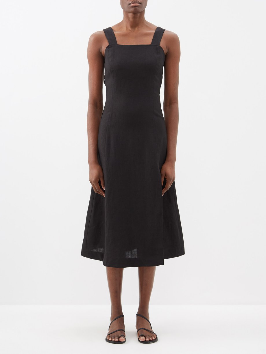 Black Teresa square-neck organic-linen dress | Casa Raki ...