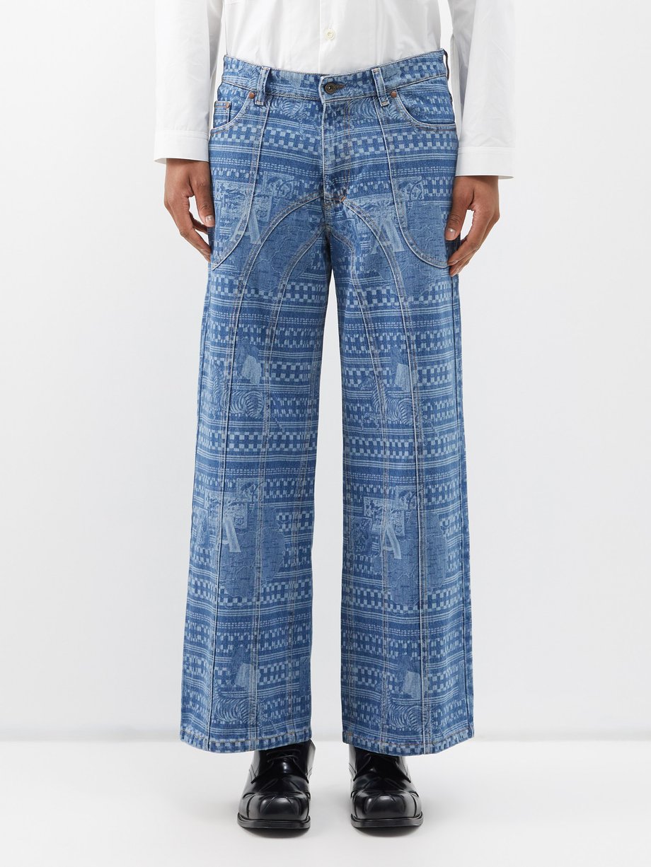 Ahluwalia Blue Kampala laser-etched wide-leg jeans | 매치스패션, 모던 럭셔리 온라인 쇼핑