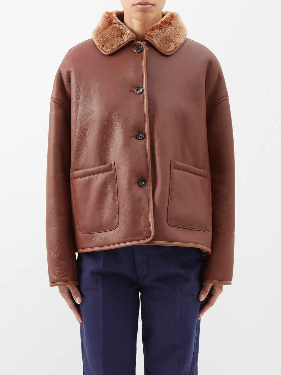 Cawley Studio Brown Reversible shearling leather jacket | 매치스패션, 모던 럭셔리