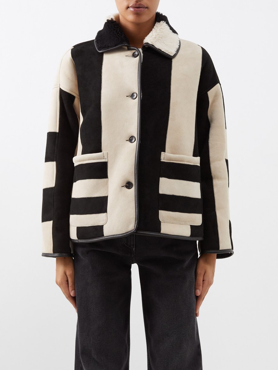 Cawley Studio Black Avis reversible striped shearling jacket | 매치스패션 ...