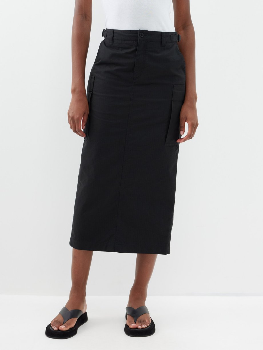 Black Cargo-pocket ripstop-cotton midi skirt | WARDROBE.NYC ...