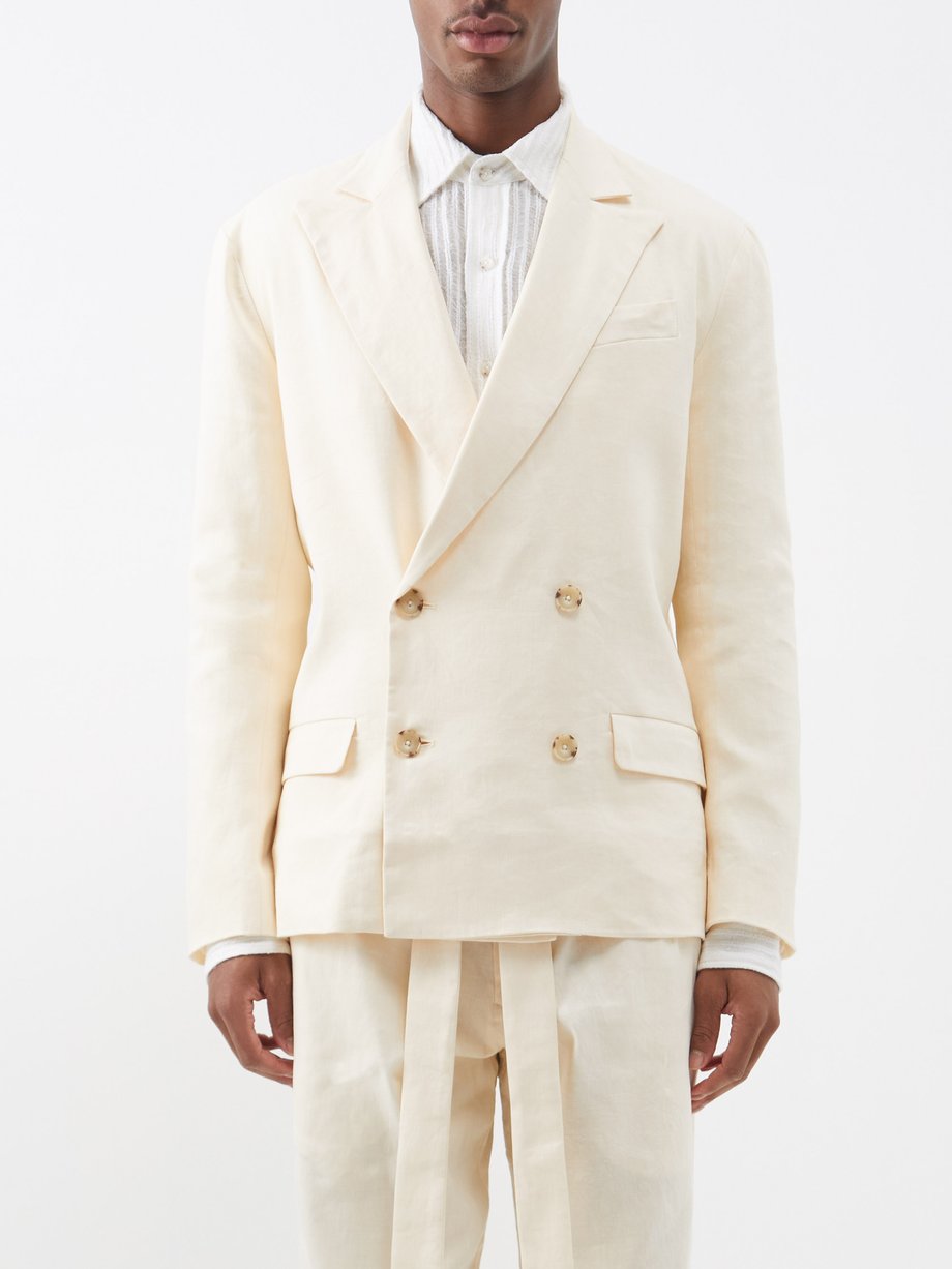 Commas Neutral Double-breasted linen-blend blazer | 매치스패션, 모던 럭셔리 온라인 쇼핑