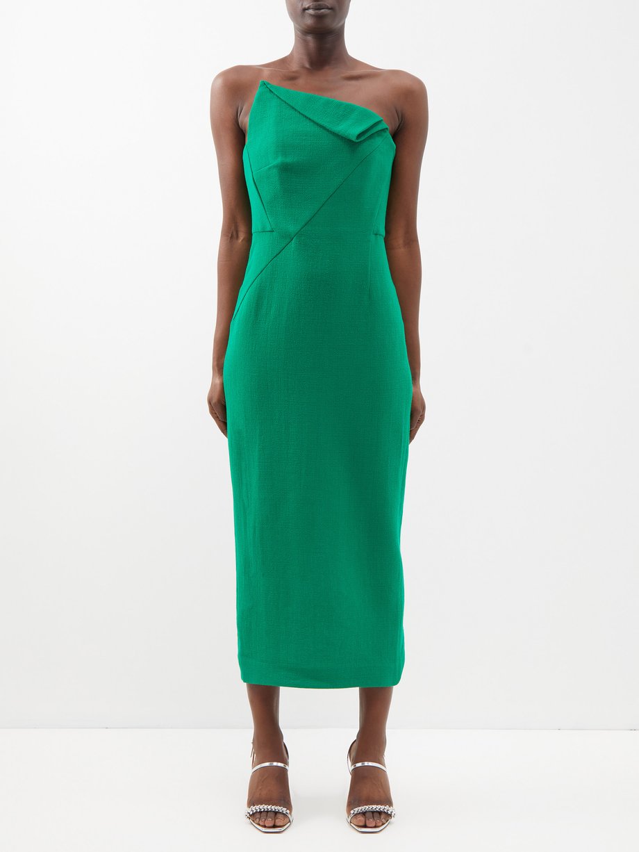 Asymmetric wool-crepe midi dress Green Roland Mouret | MATCHESFASHION FR