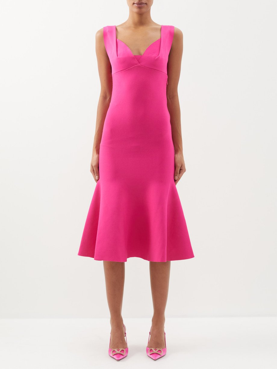 Sweetheart-neck knitted-jersey midi dress Pink Roland Mouret ...