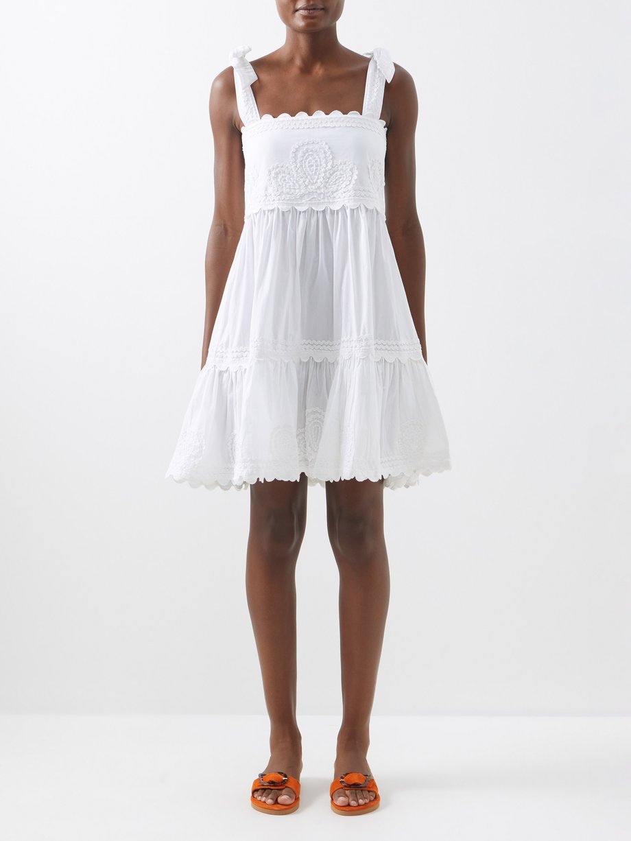 Juliet Dunn White Tie-shoulder ricrac-trim cotton dress | 매치스패션, 모던 럭셔리 ...