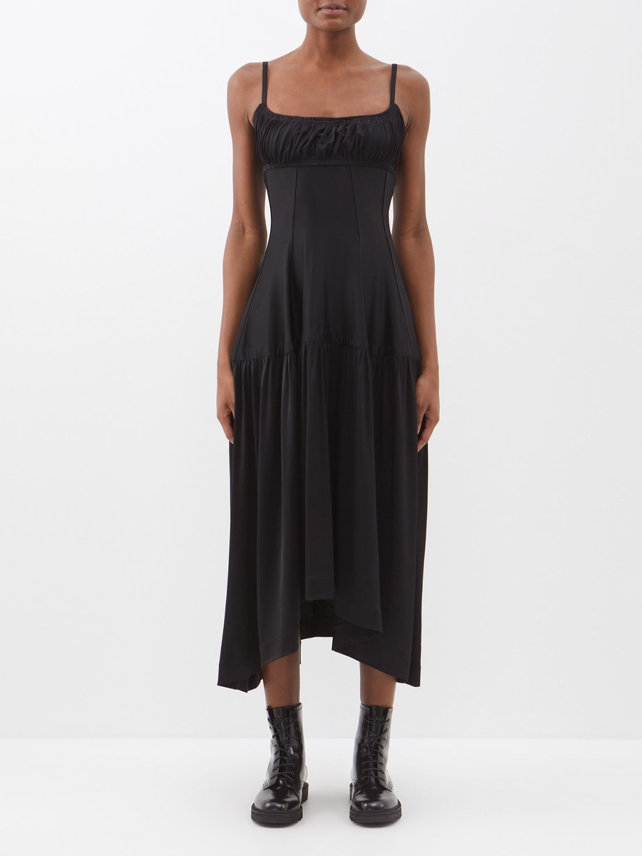 Black Ruched square-neck jersey midi dress | Paco Rabanne ...