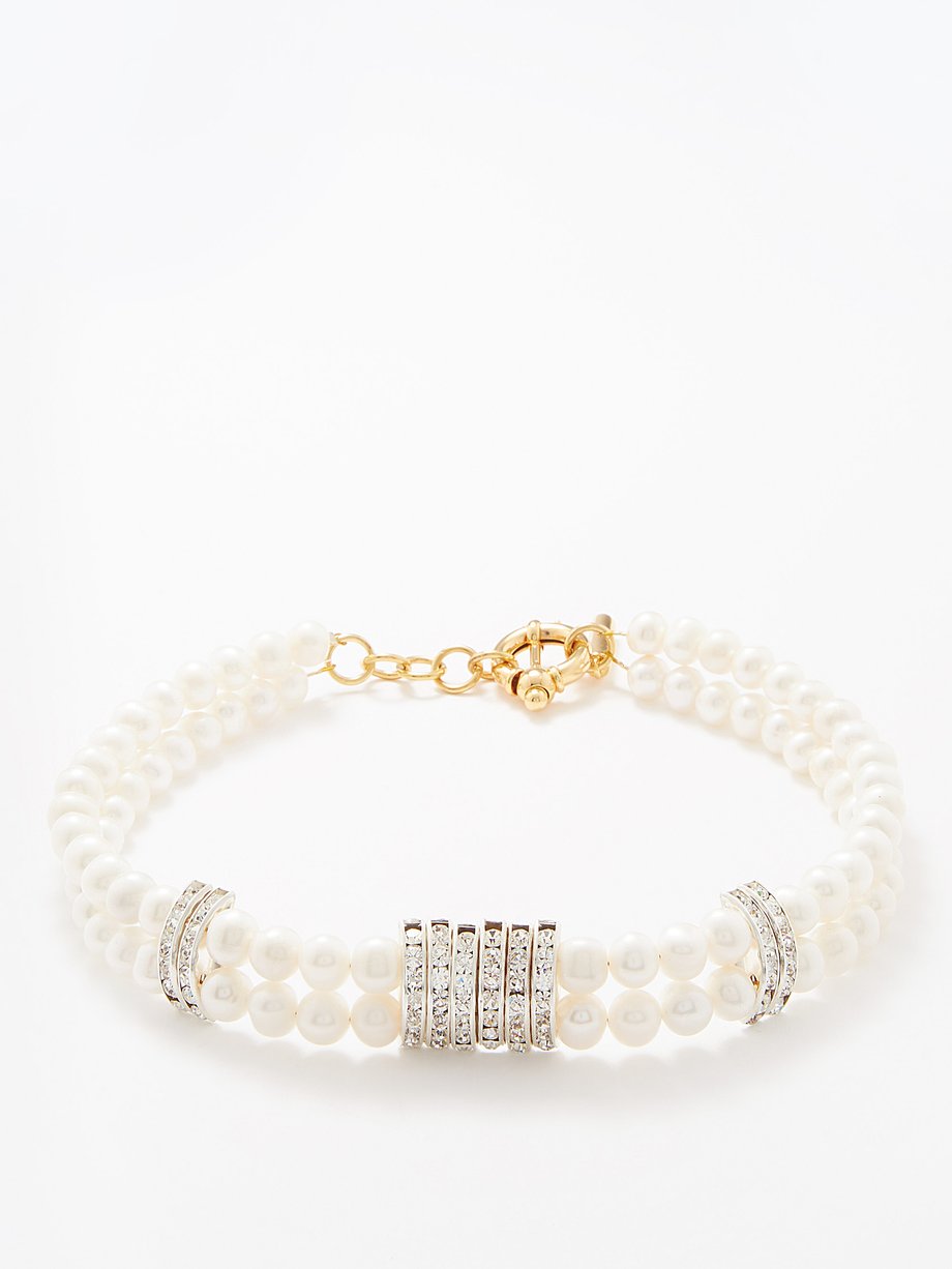 Timeless Pearly Gold Double pearl and crystal choker | 매치스패션, 모던 럭셔리 온라인 쇼핑