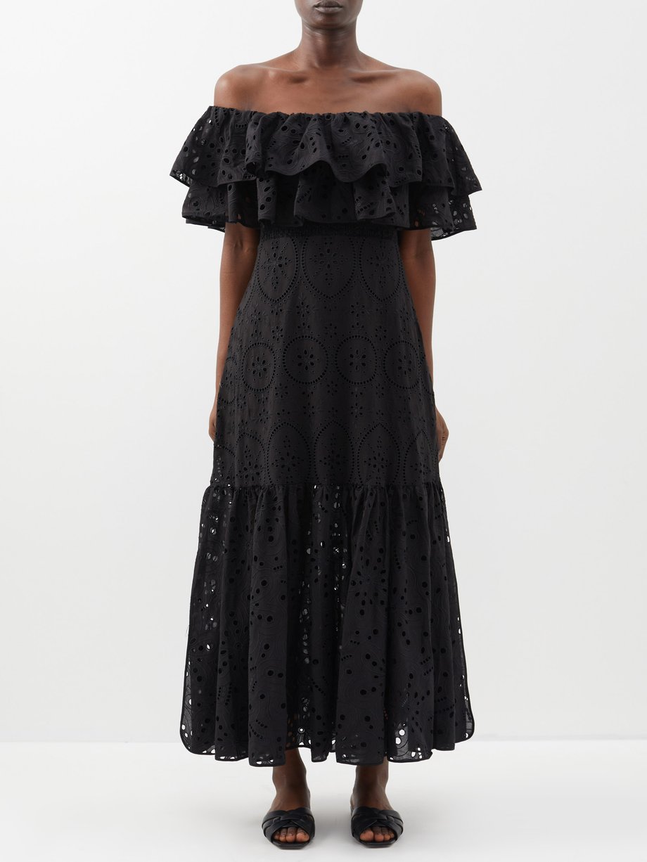 Charo Ruiz Black Isabella off-the-shoulder broderie-anglaise dress ...