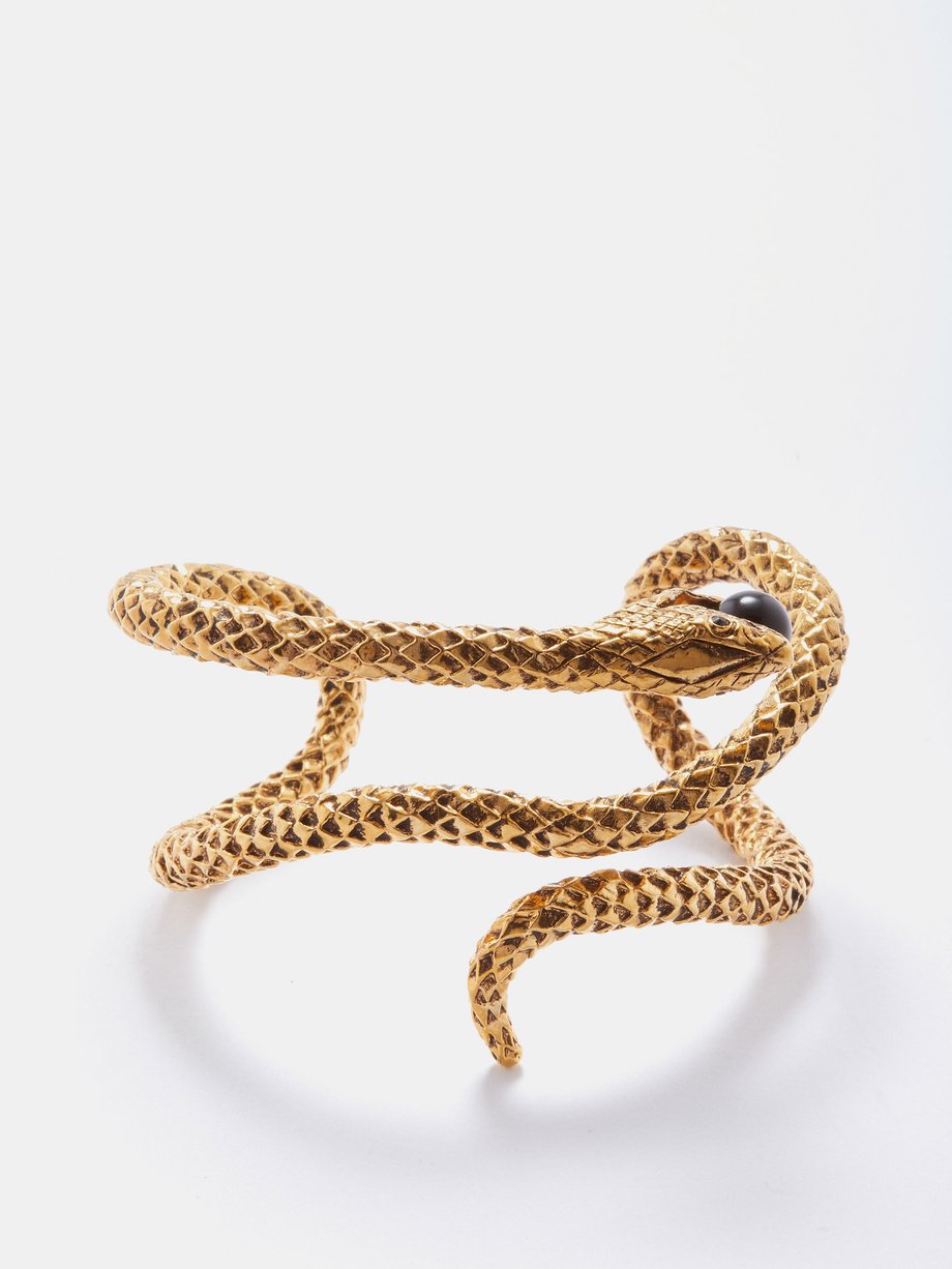 Gold Snake and faux pearl cuff bracelet | Saint Laurent | MATCHESFASHION US