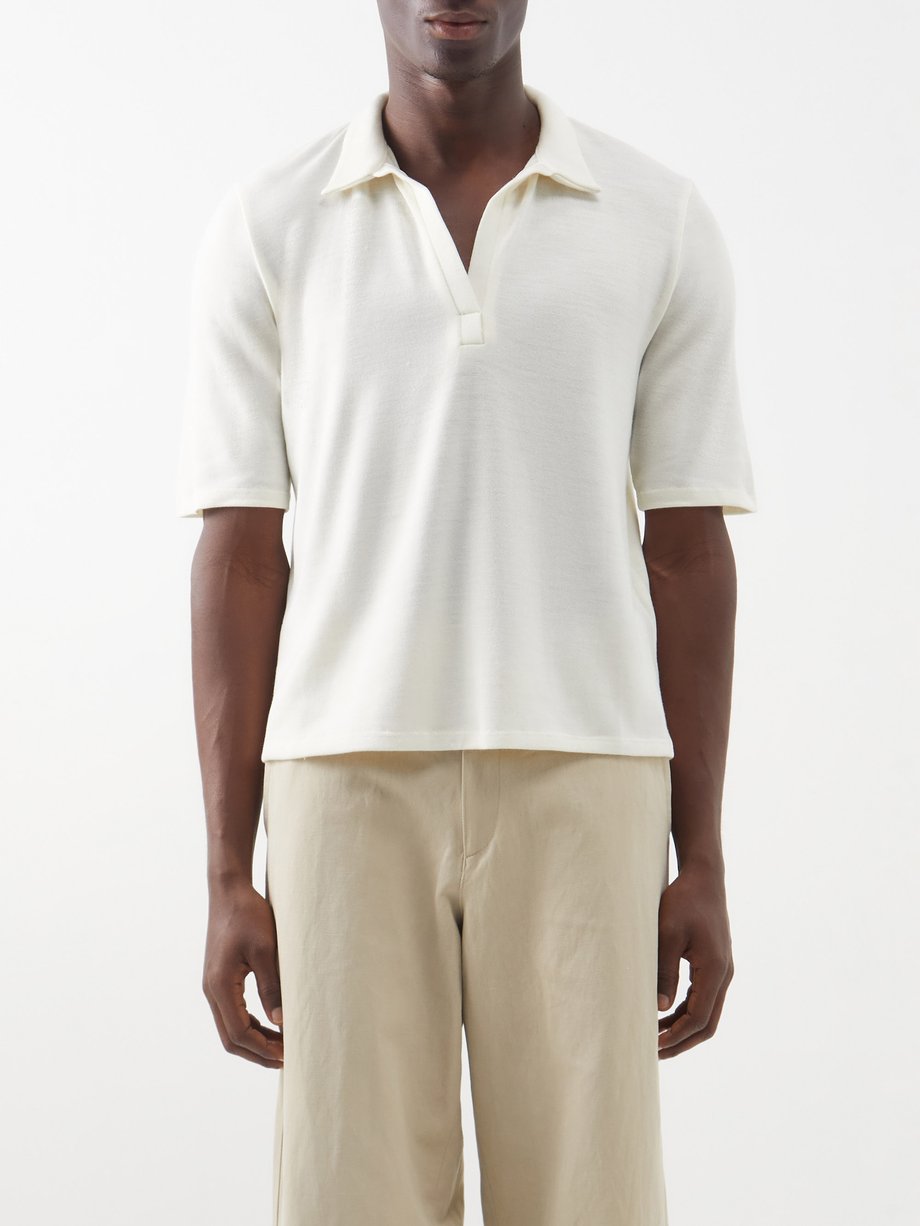 White Open-collar wool-blend polo shirt | Albus Lumen | MATCHESFASHION AU