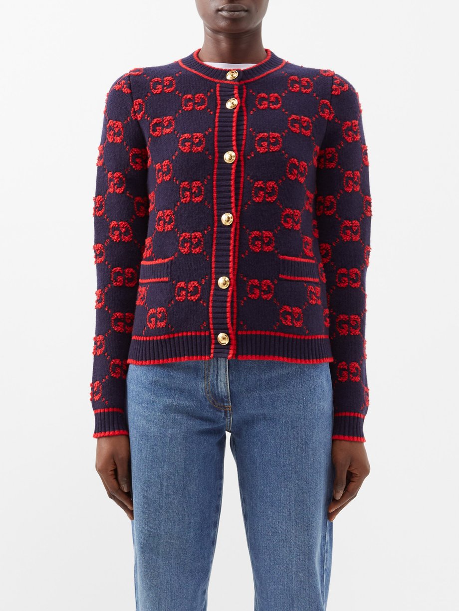 Navy GG-intarsia wool cardigan | Gucci | MATCHESFASHION US