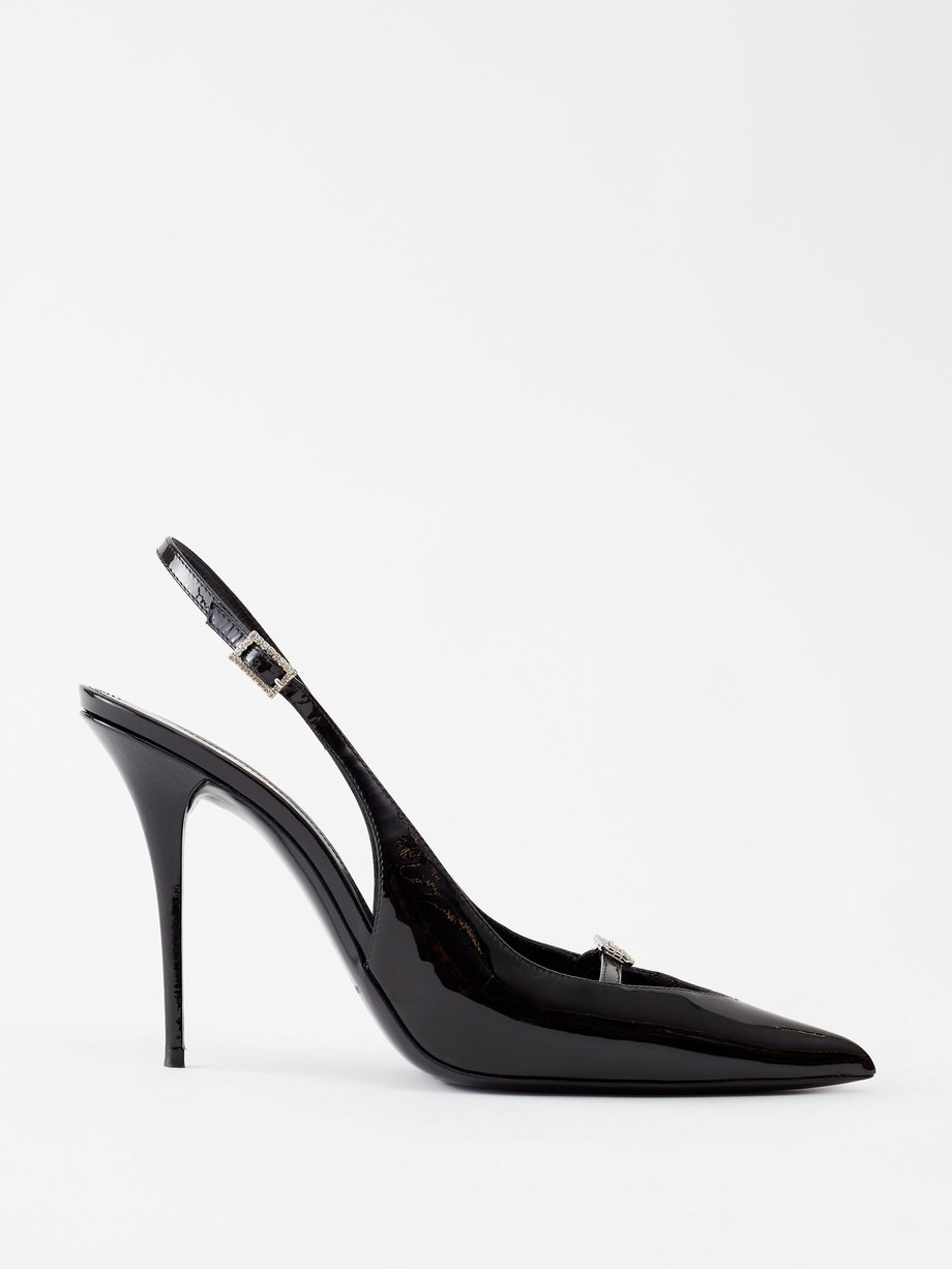 Black Luna 105 crystal-buckle patent-leather pumps | Saint Laurent ...