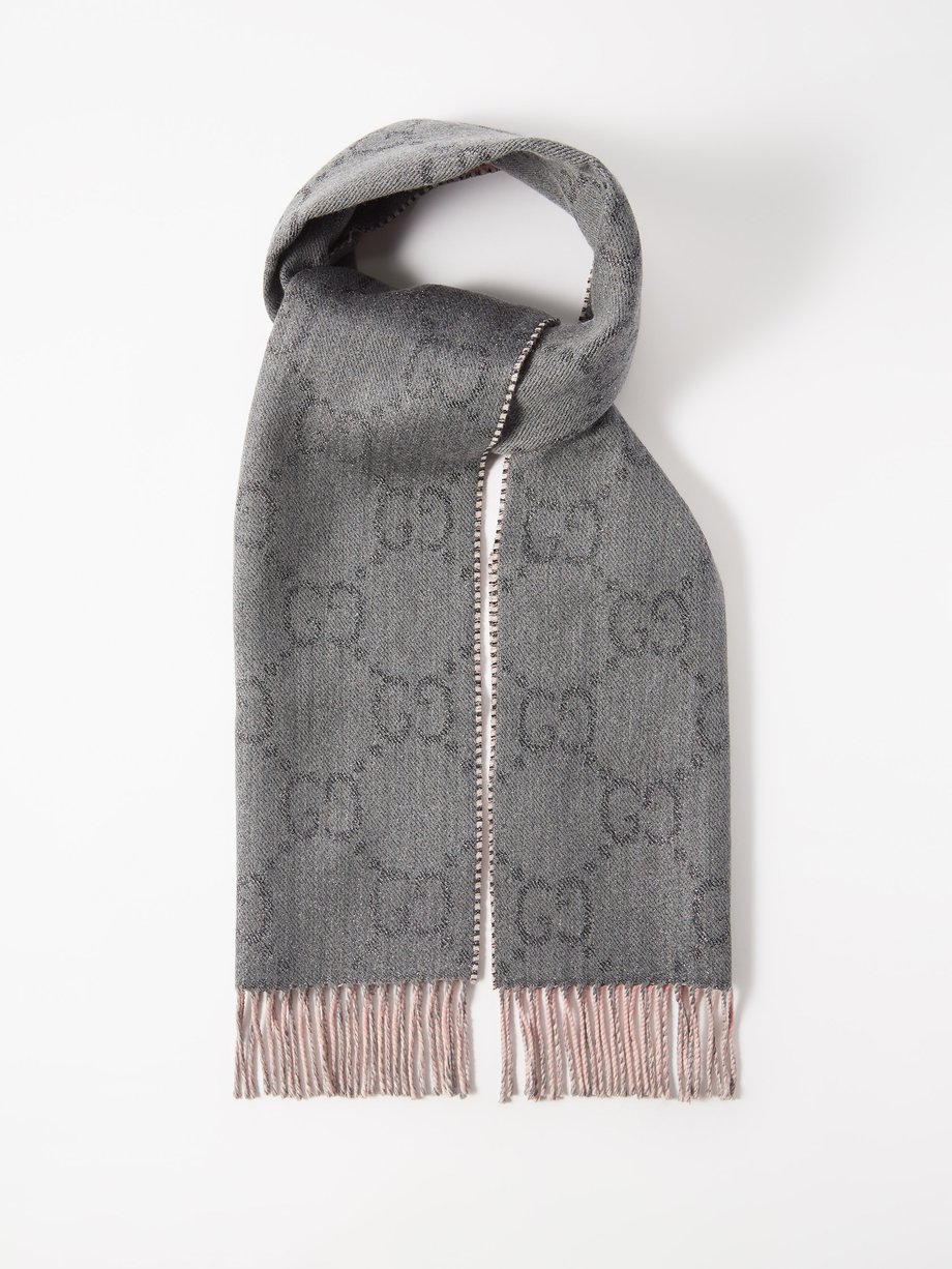 Grey GG-jacquard wool-blend scarf | Gucci | MATCHESFASHION US