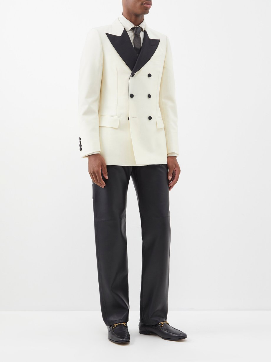 White black Double-breasted wool-blend suit jacket | Gucci ...