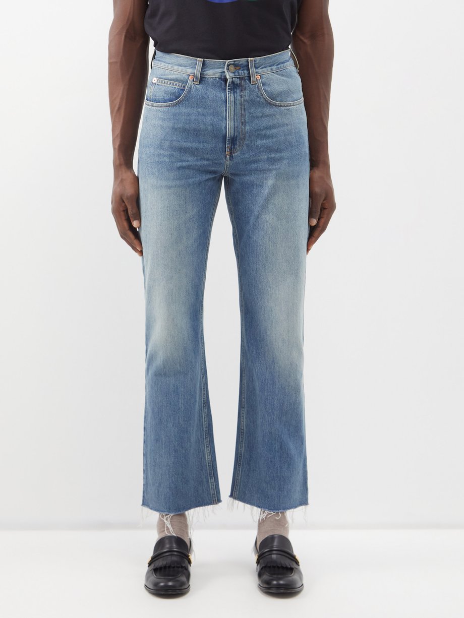 Blue Frayed-hem wide-leg jeans | Gucci | MATCHESFASHION AU