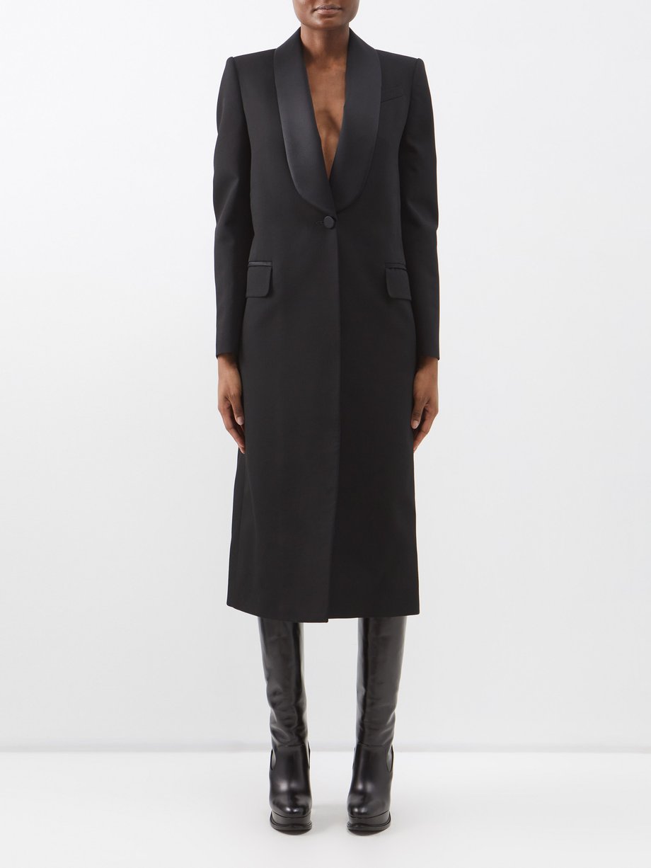 Black Shawl-lapel longline twill tuxedo coat | Alexander McQueen ...