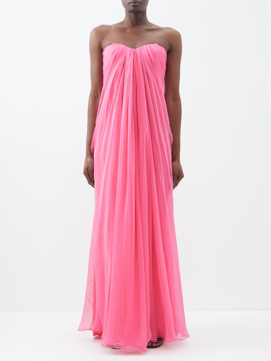 Pink Draped chiffon gown | Alexander McQueen | MATCHESFASHION AU