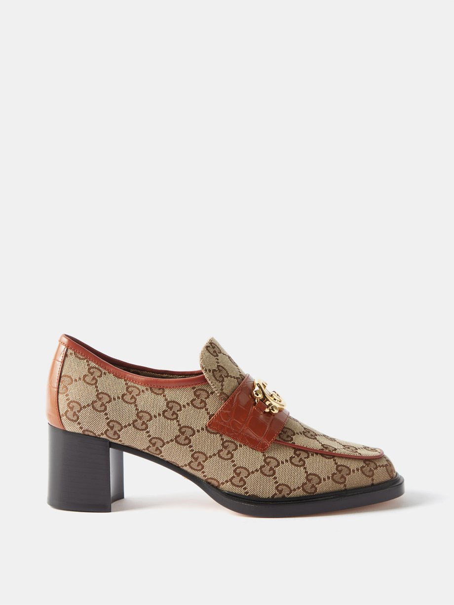 Brown GG-canvas block-heel loafers | Gucci | MATCHESFASHION AU