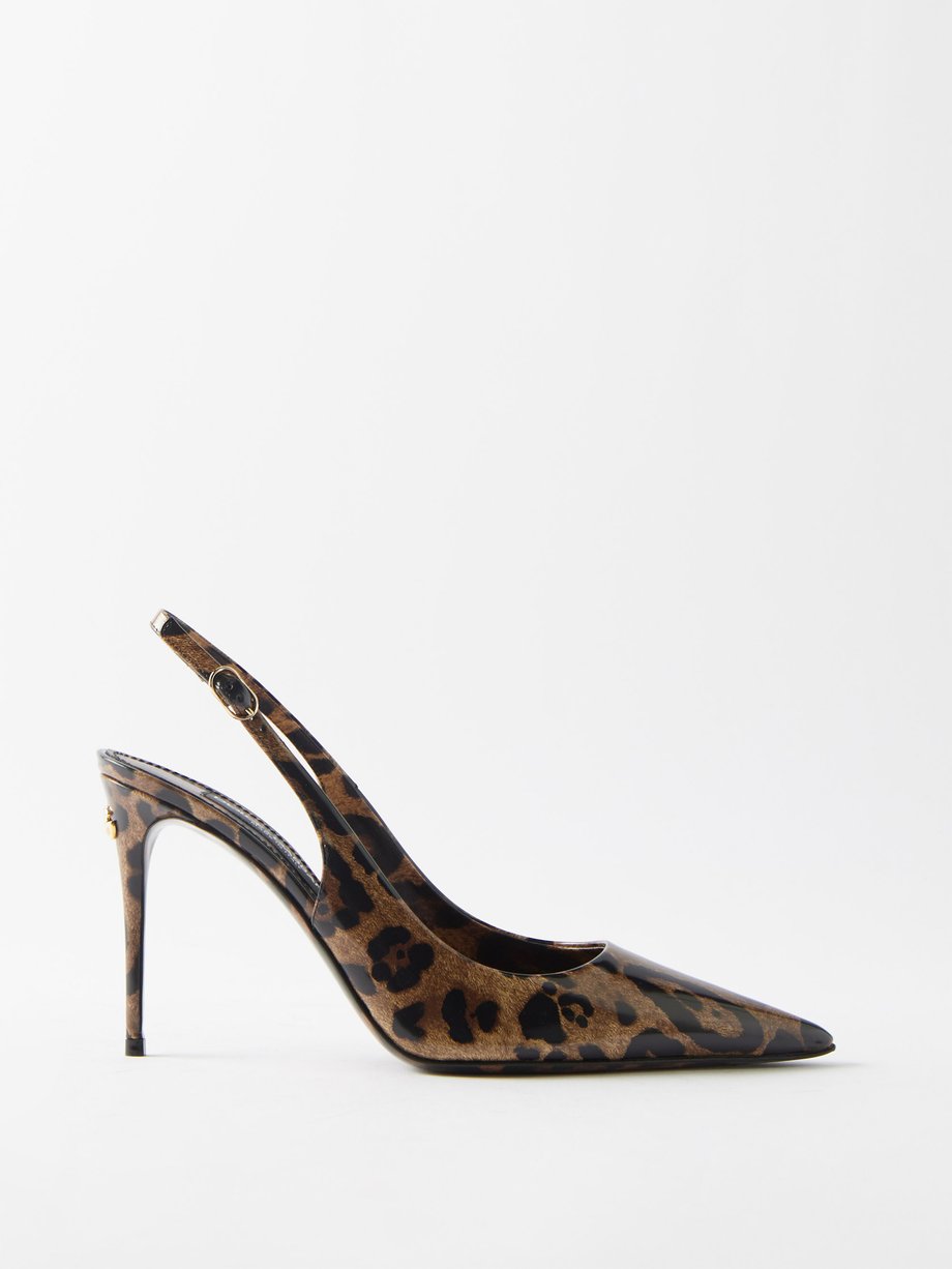 Brown Leopard-effect glossy slingback pumps | Dolce & Gabbana ...