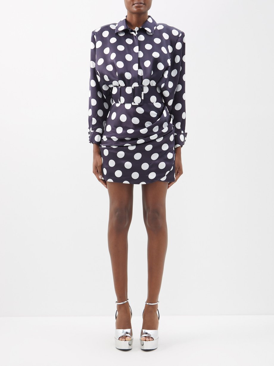 Richard Quinn Black Ella polka-dot print silk-satin shirt dress | 매치스패션 ...