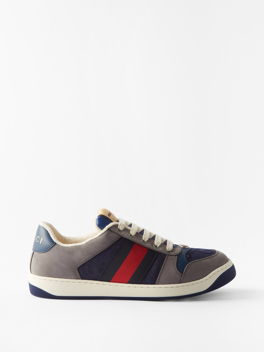 Grey Screener Web stripe perforated-leather trainers | Gucci ...