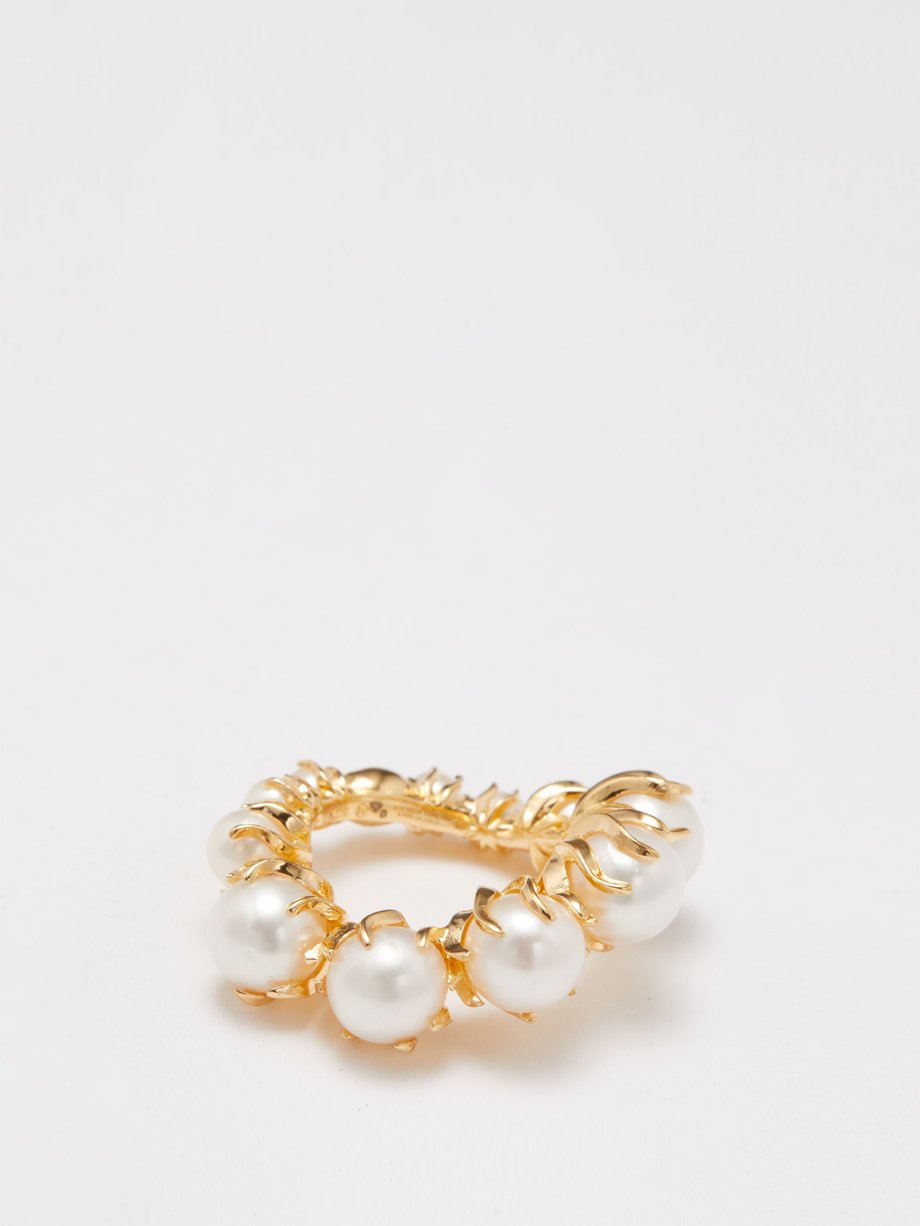 Gold Twisted pearl & 18kt gold-plated ring | Bottega Veneta