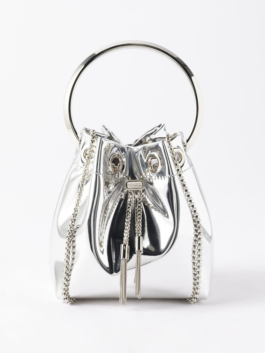 Silver Bon Bon mirrored-leather clutch bag | Jimmy Choo | MATCHESFASHION AU