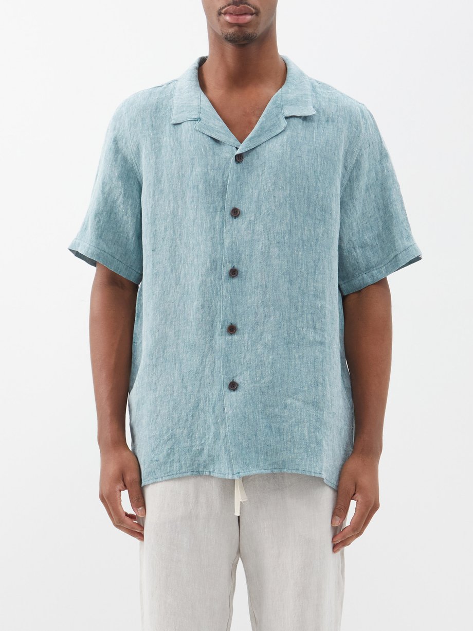Blue Cuban-collar linen shirt | Marané | MATCHESFASHION UK